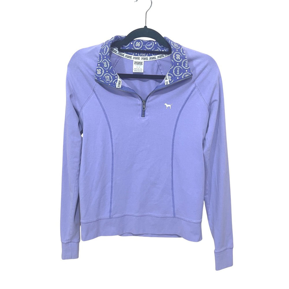 PINK‎ Victoria's Secret Lavender Purple Quarter Zip Pullover Logo Sweatshirt S